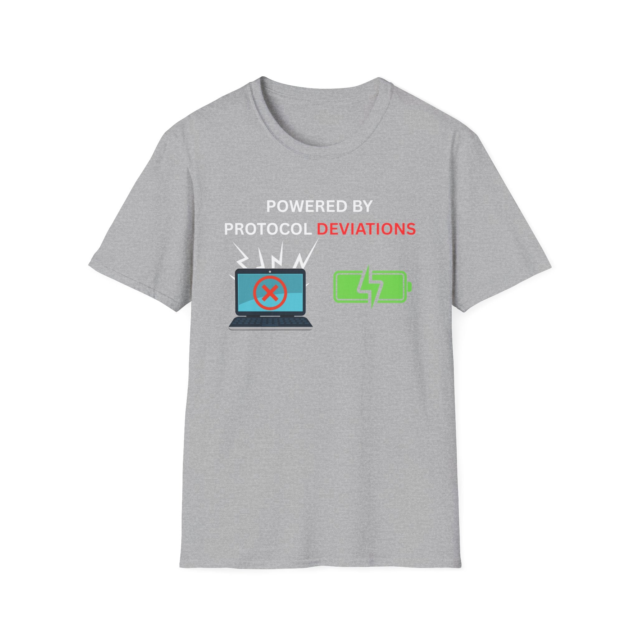 Powered By Protocol Deviations - Funny Clinical Research Unisex Softstyle T-Shirt