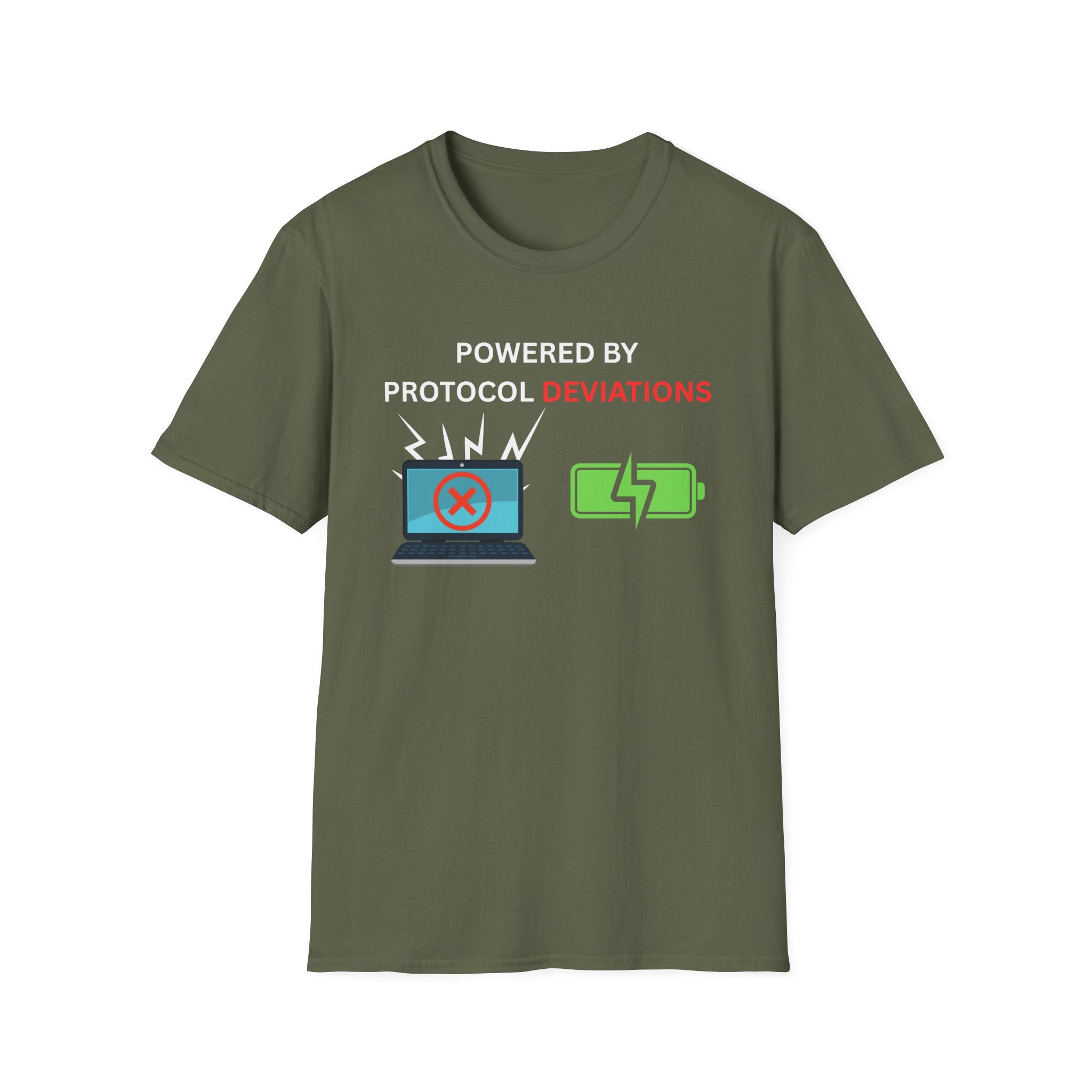 Powered By Protocol Deviations - Funny Clinical Research Unisex Softstyle T-Shirt
