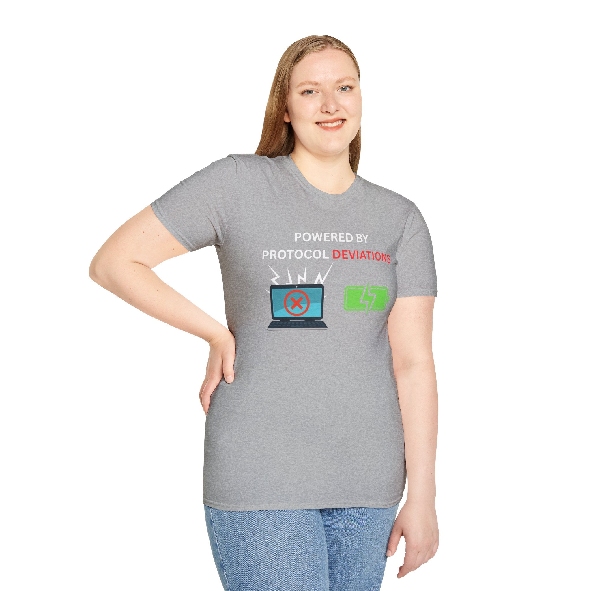 Powered By Protocol Deviations - Funny Clinical Research Unisex Softstyle T-Shirt