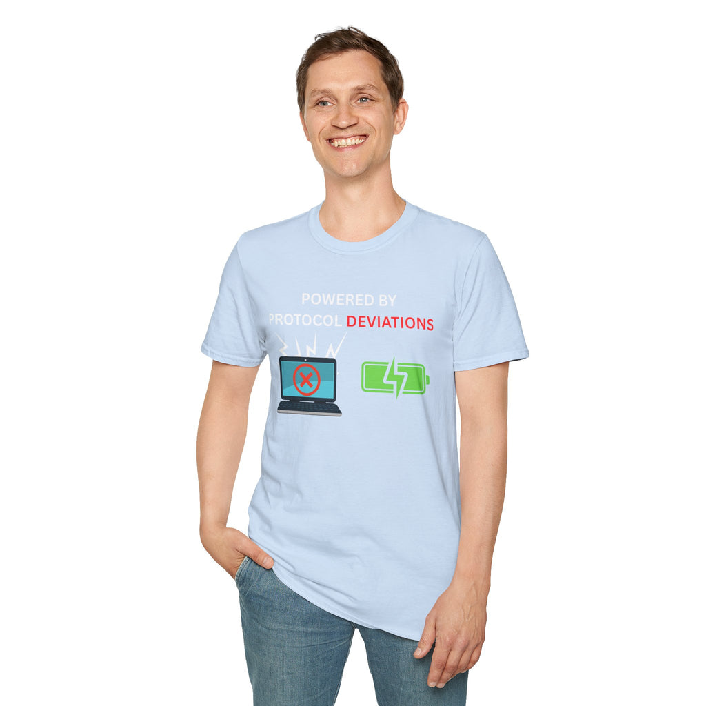 Powered By Protocol Deviations - Funny Clinical Research Unisex Softstyle T-Shirt