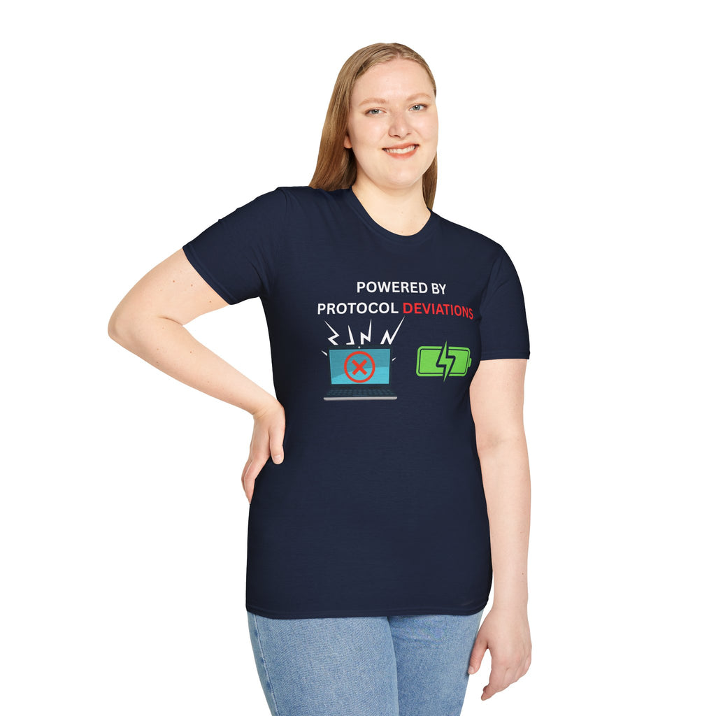 Powered By Protocol Deviations - Funny Clinical Research Unisex Softstyle T-Shirt