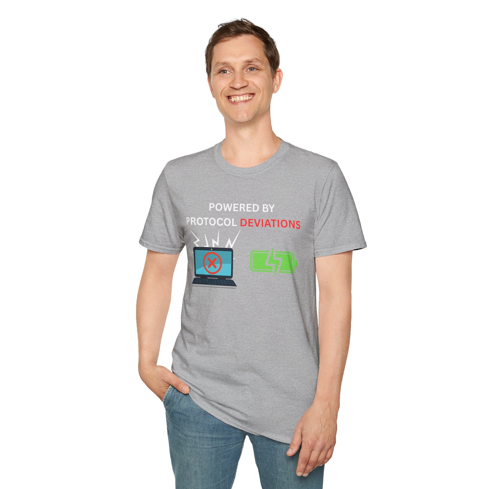 Powered By Protocol Deviations - Funny Clinical Research Unisex Softstyle T-Shirt